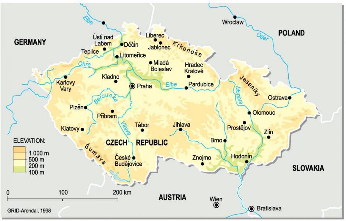 Czechia elevation map