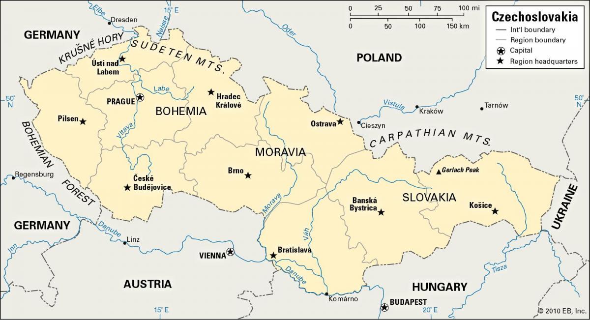 map of old Czechoslovakia