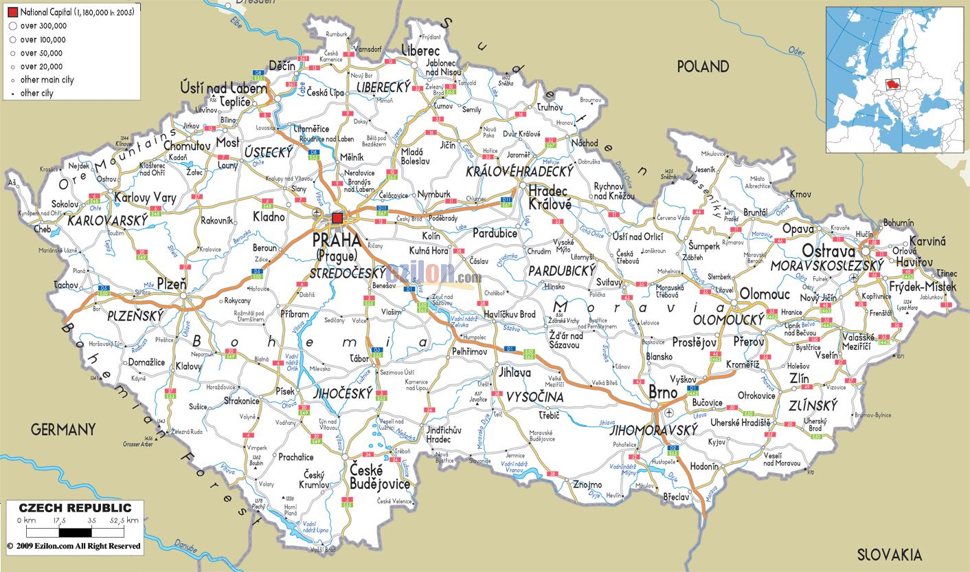 Street map Czech Republic Roads Relief