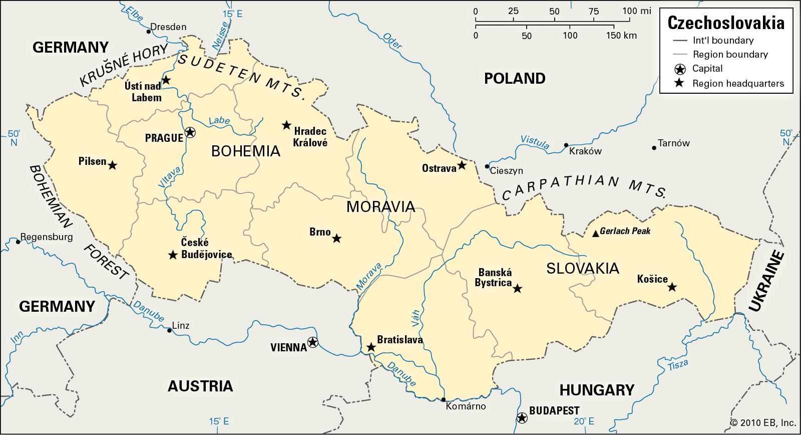 Old Czechoslovakia Map 