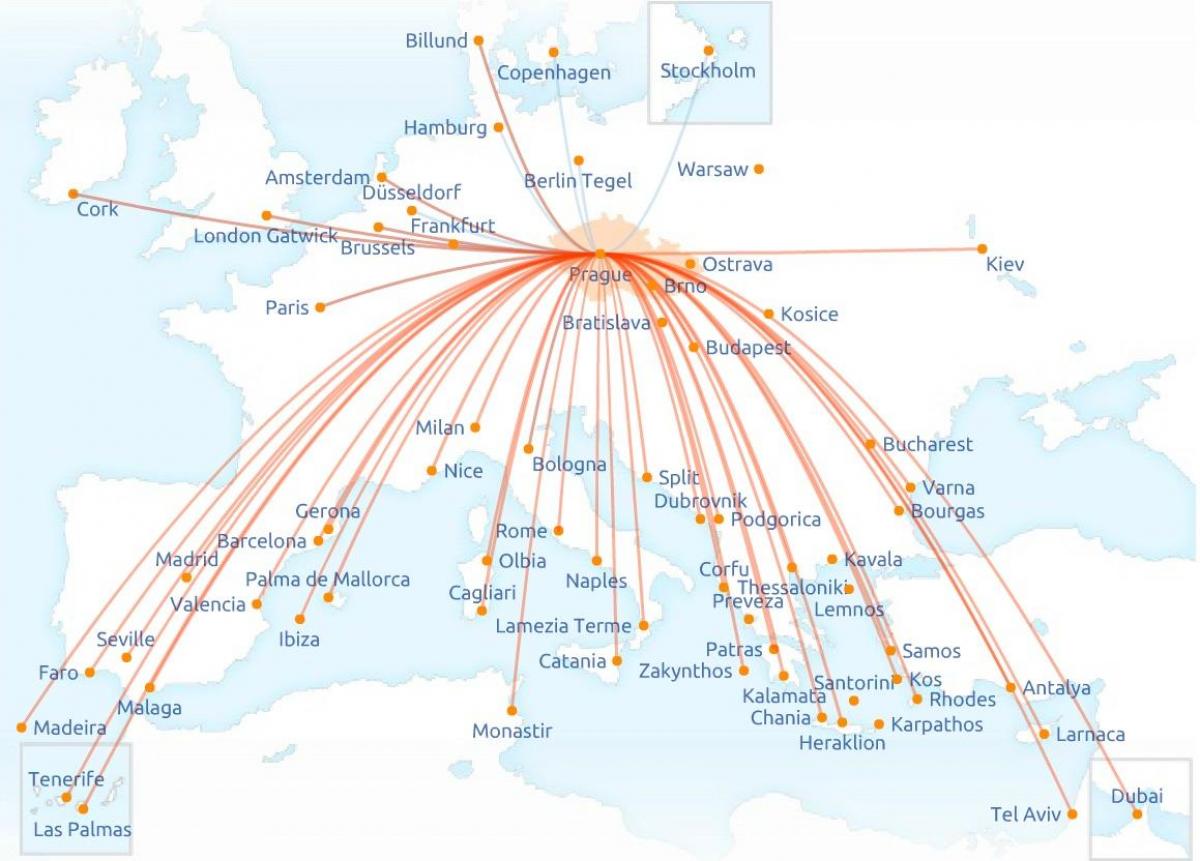 map of Czech airlines route