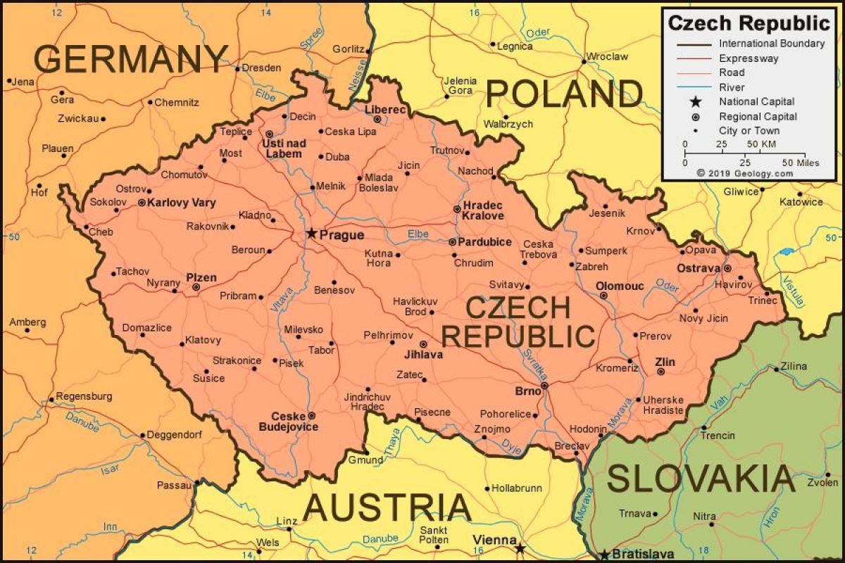 map of Czech republic and surrounding countries